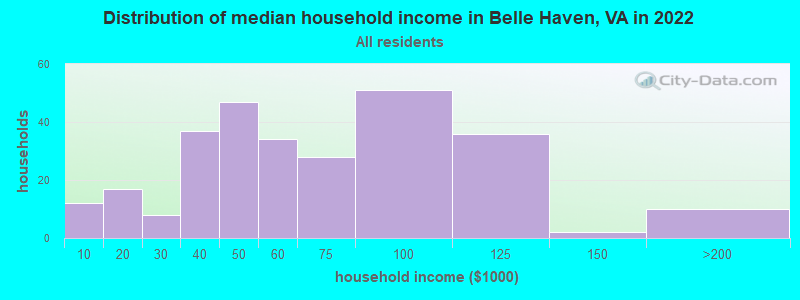 Distribution of median household income in Belle Haven, VA in 2022