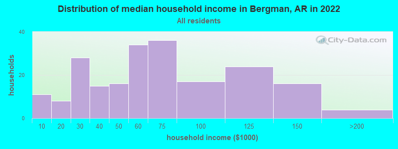 Distribution of median household income in Bergman, AR in 2022