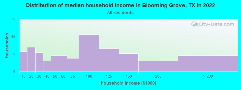 Distribution of median household income in Blooming Grove, TX in 2022