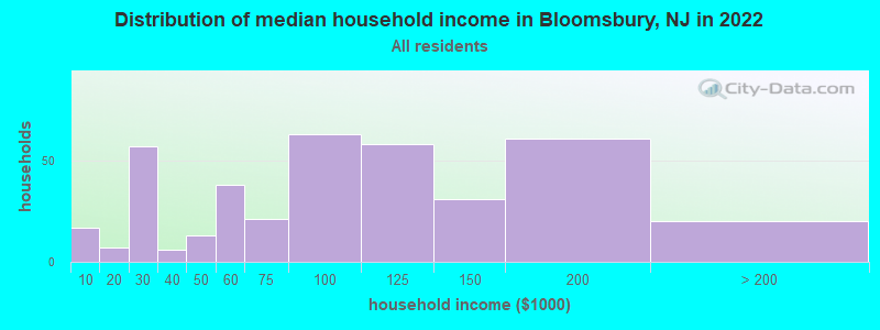 Distribution of median household income in Bloomsbury, NJ in 2022