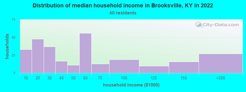 Distribution of median household income in Brooksville, KY in 2022