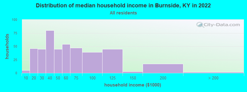 Distribution of median household income in Burnside, KY in 2022