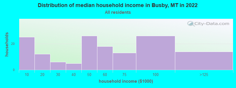 Distribution of median household income in Busby, MT in 2022