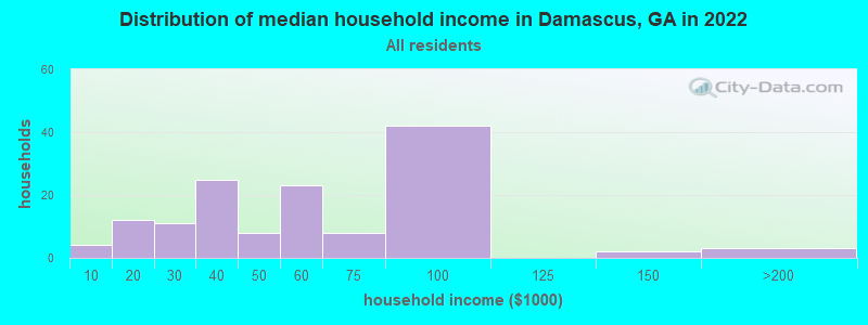 Distribution of median household income in Damascus, GA in 2022