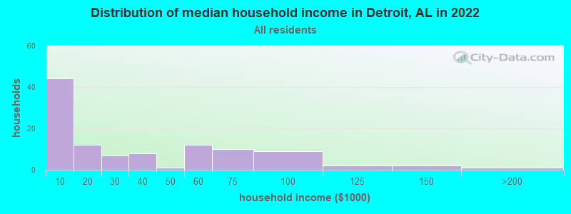 Distribution of median household income in Detroit, AL in 2021
