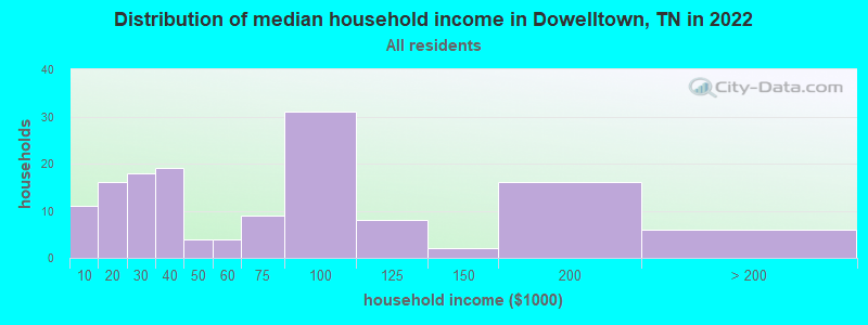 Distribution of median household income in Dowelltown, TN in 2022