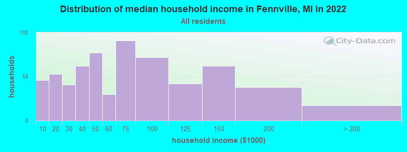Distribution of median household income in Fennville, MI in 2022