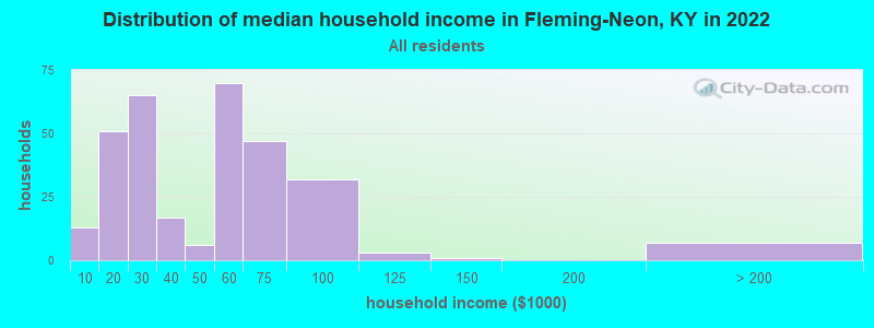Distribution of median household income in Fleming-Neon, KY in 2022