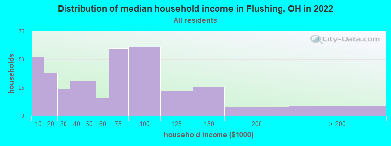 Distribution of median household income in Flushing, OH in 2022