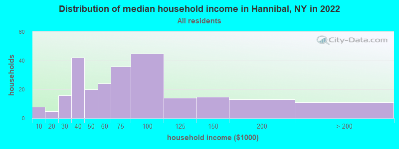 Distribution of median household income in Hannibal, NY in 2022