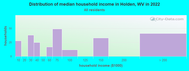 Distribution of median household income in Holden, WV in 2022