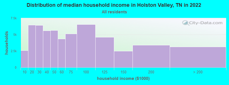 Distribution of median household income in Holston Valley, TN in 2022