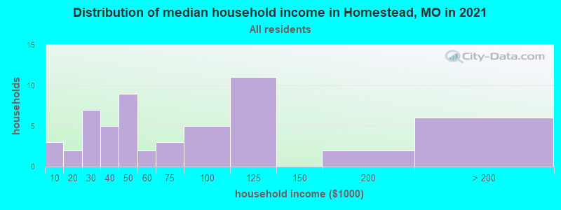 Distribution of median household income in Homestead, MO in 2022