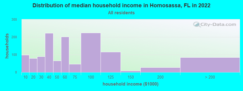 Distribution of median household income in Homosassa, FL in 2022