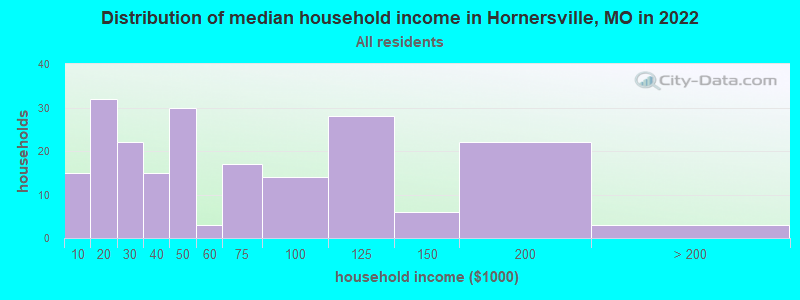 Distribution of median household income in Hornersville, MO in 2022