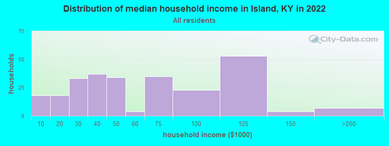 Distribution of median household income in Island, KY in 2022