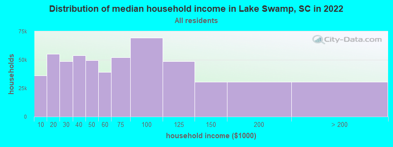 Distribution of median household income in Lake Swamp, SC in 2022