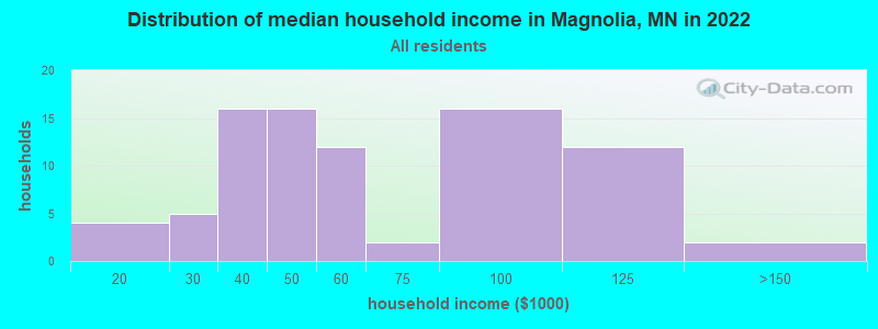 Distribution of median household income in Magnolia, MN in 2022