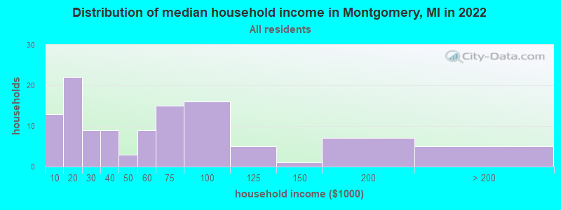 Distribution of median household income in Montgomery, MI in 2022