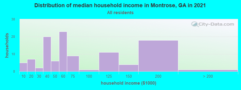 Distribution of median household income in Montrose, GA in 2022