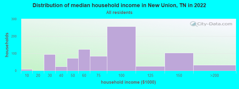 Distribution of median household income in New Union, TN in 2022