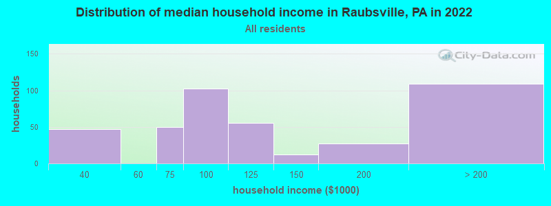 Distribution of median household income in Raubsville, PA in 2022