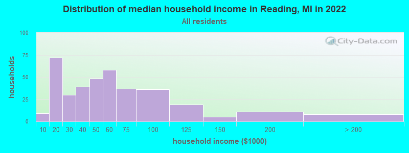 Distribution of median household income in Reading, MI in 2019