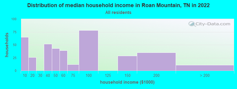 Distribution of median household income in Roan Mountain, TN in 2019