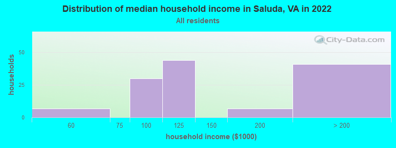 Distribution of median household income in Saluda, VA in 2022