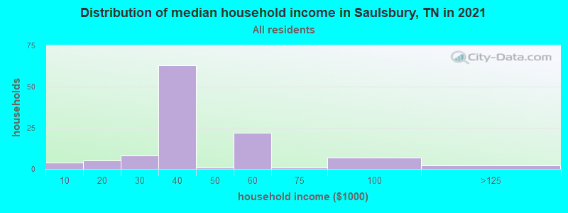 Distribution of median household income in Saulsbury, TN in 2022