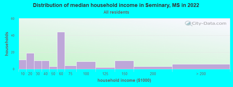 Distribution of median household income in Seminary, MS in 2022