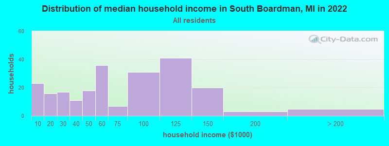 Distribution of median household income in South Boardman, MI in 2022