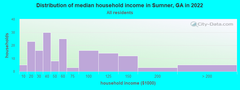 Distribution of median household income in Sumner, GA in 2022