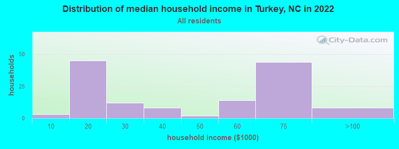 Distribution of median household income in Turkey, NC in 2022