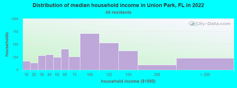 Distribution of median household income in Union Park, FL in 2019