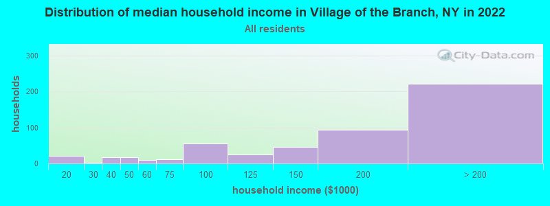 Distribution of median household income in Village of the Branch, NY in 2022