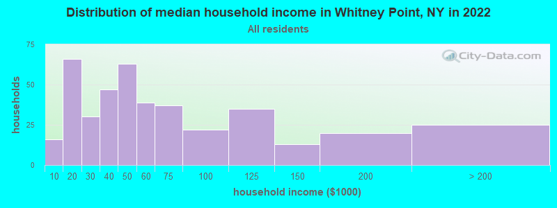 Distribution of median household income in Whitney Point, NY in 2022