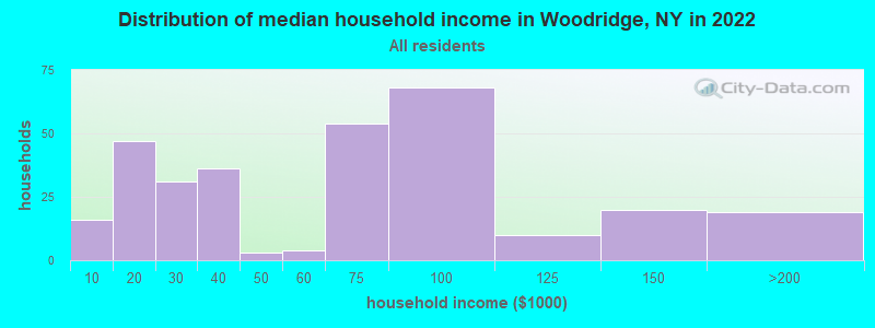 Distribution of median household income in Woodridge, NY in 2022