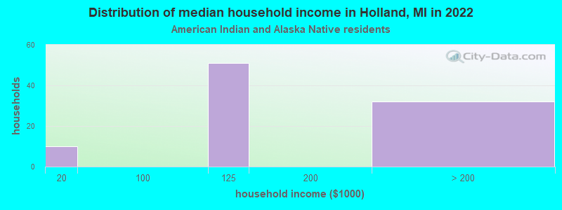 Distribution of median household income in Holland, MI in 2022