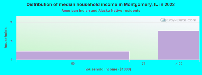 Distribution of median household income in Montgomery, IL in 2022