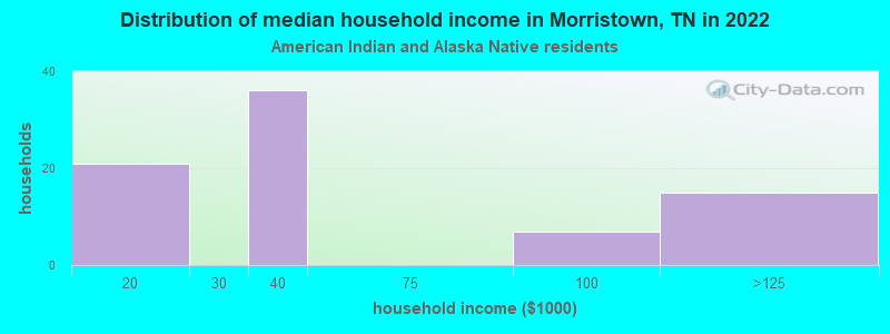 Distribution of median household income in Morristown, TN in 2022