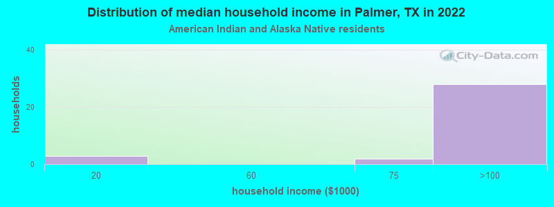 Distribution of median household income in Palmer, TX in 2022