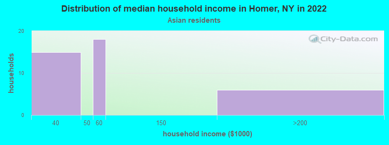 Distribution of median household income in Homer, NY in 2022