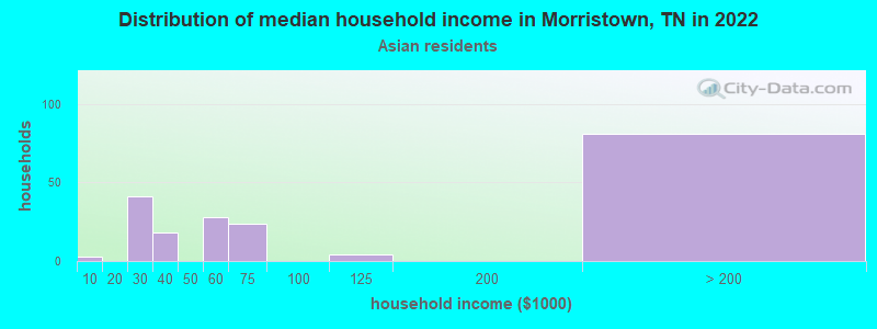 Distribution of median household income in Morristown, TN in 2022