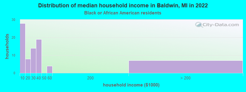 Distribution of median household income in Baldwin, MI in 2022