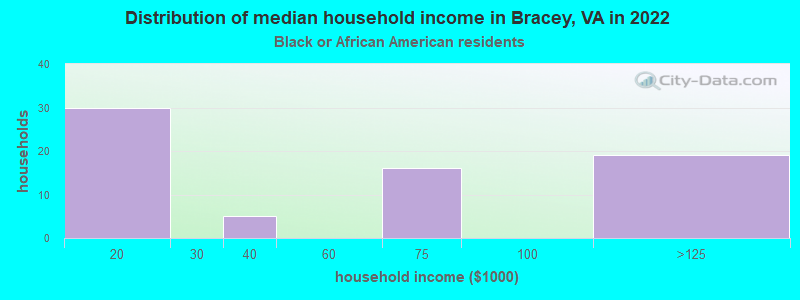 Distribution of median household income in Bracey, VA in 2022