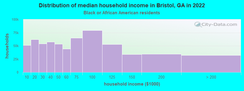 Distribution of median household income in Bristol, GA in 2022