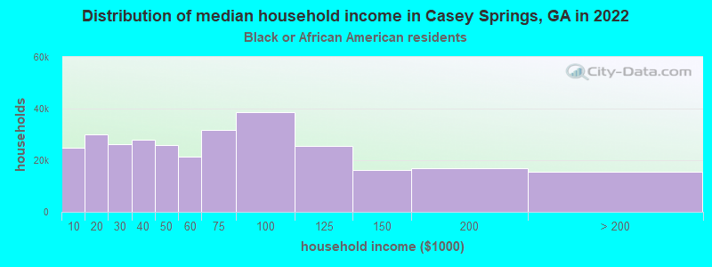 Distribution of median household income in Casey Springs, GA in 2022