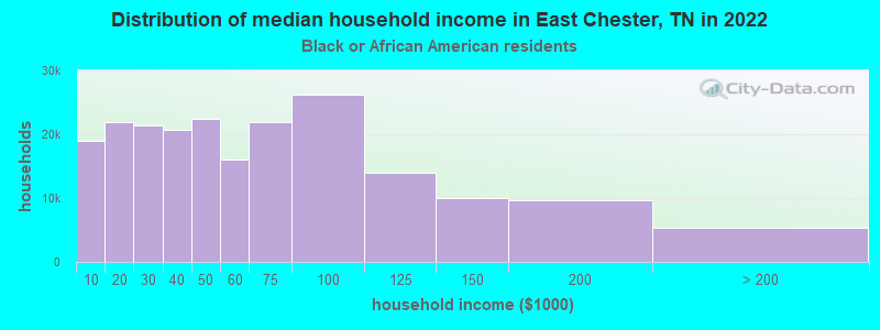 Distribution of median household income in East Chester, TN in 2022