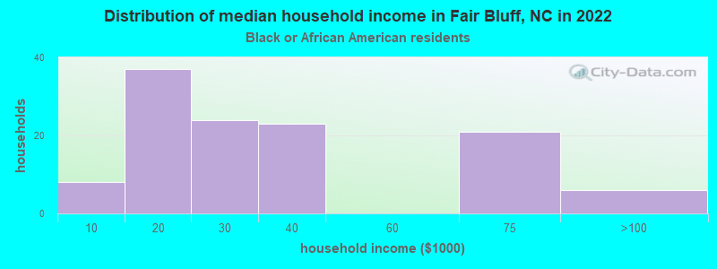 Distribution of median household income in Fair Bluff, NC in 2022